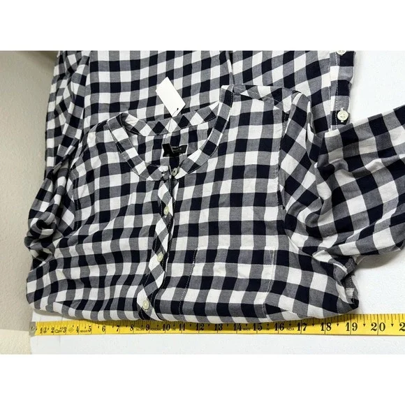 Talbots Top Womens Small Navy Gingham Popover Tunic Long Sleeve 100% Cotton NWT - Picture 9 of 10